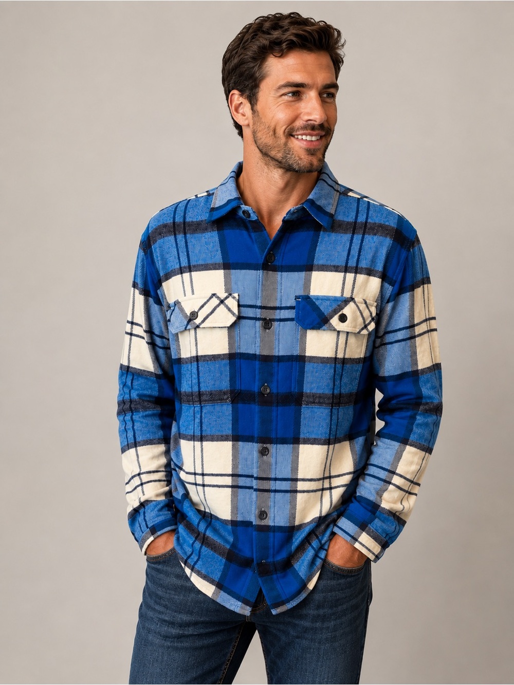 NWT Patagonia Fjord Flannel Shirt Blue/White M